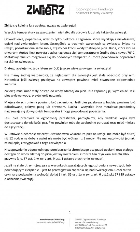 tekst dotyczący utrzymywania psów na wsiach latem-1