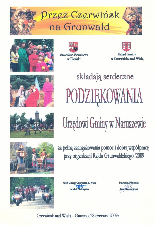 Podziękowanie- Rajd Grunwadzki - bufet Srebrna 28.06.09