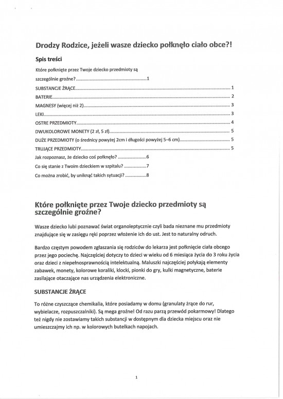 Postępowanie w sytuacji połknięcia przez dziecko ciała obcego-1